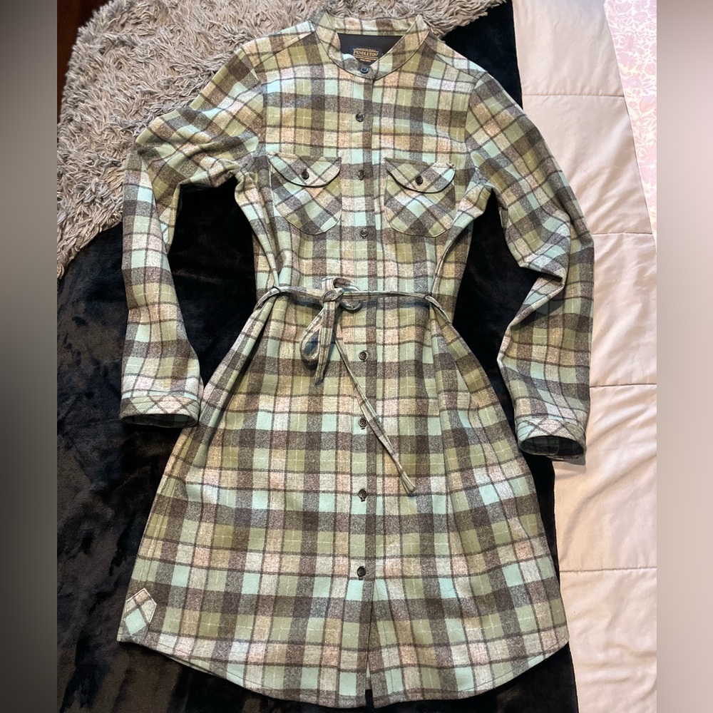 Gray and Aqua Pendleton Shirt Dress